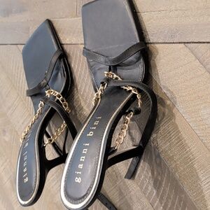 Gianni Bini Black and Gold Chain Sandals
